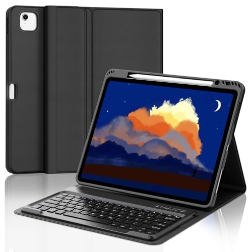 FOGARI Hülle mit Tastatur für iPad Pro 12.9 Zoll 6ª 2022 /5ª 2021/4ª 2020/3ª Gen 2018, QWERTZ Deutsches Magnetisch Abnehmbarer Bluetooth Keyboard für iPad Air 13" M2/M3 2024/2025, Schwarz