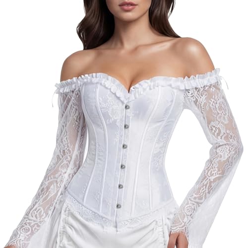 Zhitunemi Corset Tops for Women Renaissance: Womens Halloween Costume Corset Renaissance Fair - Historical Reenactment Events Medium White