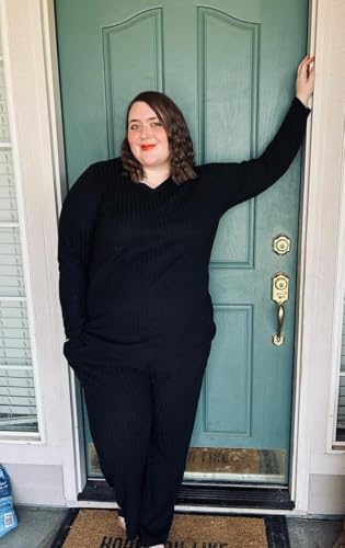 RITERA Womens Plus Size 2 Piece Outfits Lounge Sets Knit Sweatsuit Long Sleeve Pullover Tops Wide Leg Pant Pajama Sets XL-5XL2