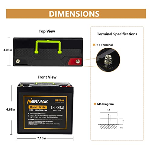 image for NERMAK 12V 18Ah Lithium LiFePO4 Deep Cycle Battery, 2000+ Cycles Lithi