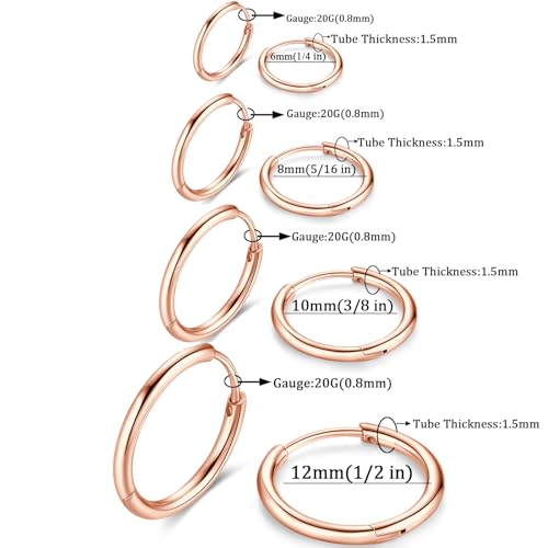 Image of 316L Surgical Stainless Steel Huggie Hoop Earrings 6mm 8mm 10mm 11mm 12mm 14mm Hypoallergenic Earrings Ring Cartilage Helix Lobes Hinge Sleep Earrings for Men Women