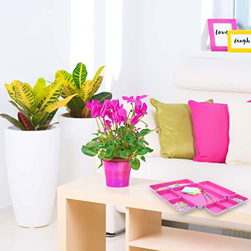 Image of Welaxy Hot Pink Drawer Organizers 8pc Desk Tray Makeup Office Storage Bin