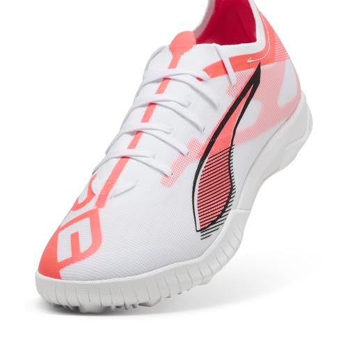 Puma Ultra 5 Match TT, Chaussure de Football Unisexe, Puma White-Puma Black-Glowing Red,