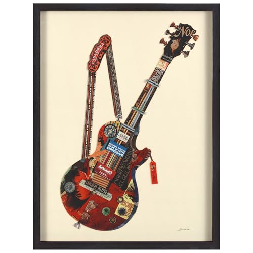 Empire Art Direct Electric Guitar Dimensional Collage Handmade by Alex Zeng Framed Graphic Music Wall Art Ready to Hang, 33