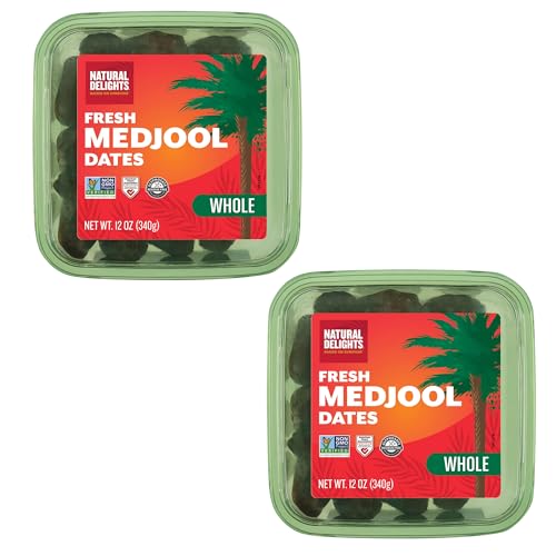 Natural Delights Medjool Dates Whole, Non-GMO - 12 Oz Tub (Pack of 2)