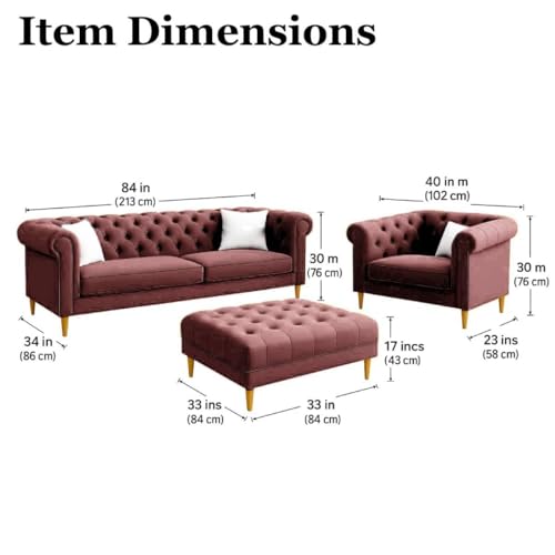 Image of Classic 3+1= 4 Seater with Footrest Seater Sofa Set Luxury Chesterfield Modern Fahionalable Sleeper Sofa for Living Room, Dining Room, (Grey A)