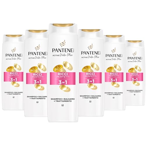 Pantene PRO-V Ricci Perfetti, Shampoo, Balsamo e Trattamento 3 in 6x300ml Ricci Crespi e Ribelli, Arricchisce i Capelli con Nutrienti, Senza Olio Minerale, Active Nutri-Plex