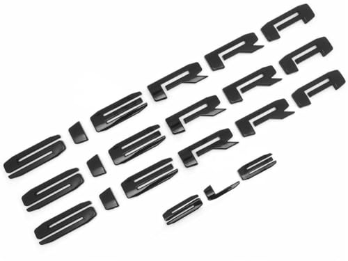 Image of 4pack 2019-2026 Big Sierra Emblem Door Rear Nameplate with SLE Badge Replacement for Sierra 1500 2500HD 3500HD 84287337 (Gloss All Black)