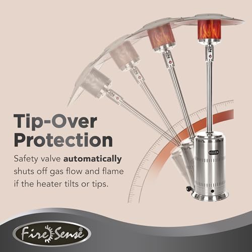 Fire Sense 01775 Performance Series Patio Heater With Wheels 50,000 BTU Output Electronic Ignition System Portable Outdoor Propane Heater - Unpainted Stainless Steel - Thumbnail 7