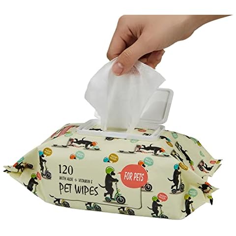 YUDOTE Grooming Wipes Nonirritating Unscented 120 Pieces for Cleaning Sensitive Puppies,Dogs and Cats Paws,Face,Body and Bum Cover