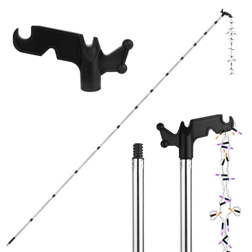 Fukaisu 3-15ft/82-460cm Telescopic Christmas Light Hanger Pole with Utility Hook, Extension Pole for Hanging Outdoor String Lights Bird Feeders Hanging Kit with Adjustable Reach by Fukaisu - Used condition - US$15.58