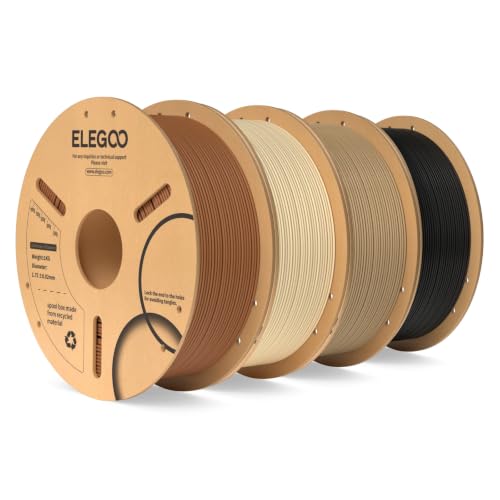 Image of ELEGOO PLA 3D Printer Filament 1.75mm Bundle 4KG, Dimensional Accuracy + /- 0.02mm 4 Pack 1kg Spool(2.2lbs) Fits for Most FDM 3D Printers(Brown /Beige /Wood Color /Black)
