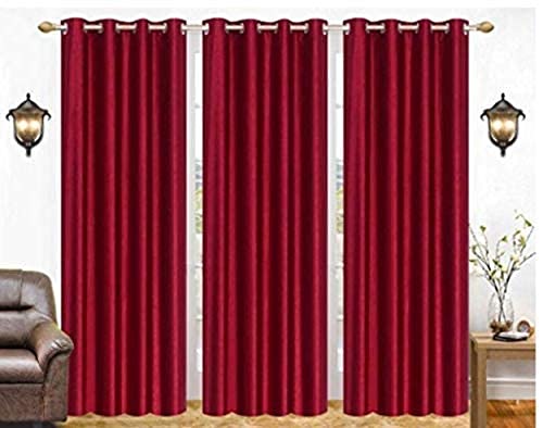 Image of Presents Beautiful Long Crush Curtains Plain Set of 3 Piece Polyster Size 9 feet