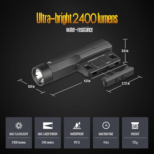 DEFENTAC 2400lm Aluminum Flashlight is Compatible with Picatinny/Mlok Rail for Rifle, Rechargeable Weapon Light with Strobe/Momentary, with Pressure Pad Switch