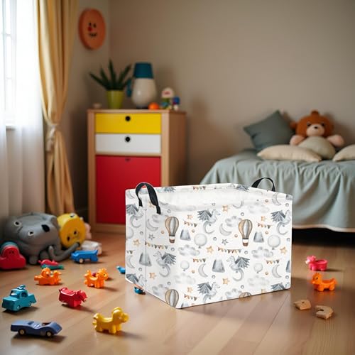 Image of Rectangular Baby Kids Storage Basket for Home Kitchen Girls Cute Storage Bin Organizer Shelf Book Room Decor(Flying Dinosaur)