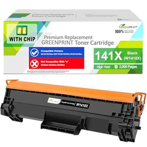 GREENPRINT Cartouche de toner compatible avec puce 141X W1410X (W1410A 141A) Noir Haute capacité 2000 pages pour imprimante H P M110 M110w M139 M140 M140w Ne fonctionne pas avec H P + modèle