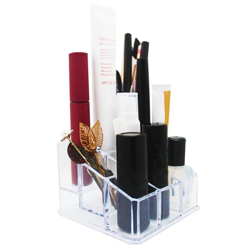 Image of Lipstick Lip Gloss Organizer Small Clear Lipstick Holder 9 Slots Acrylic Case Essential Oil Rollerball Perfume Holder Display Cases for Brushes, Bottles