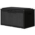 GUNJI 100 Gallon Resin Deck Box with Cushion,Outdoor Weatherproof Large Storage Box,Lockable Storage Container for Patio Furniture,Garden Tools,Pool Supplies (Black)