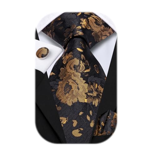 Image of Hi-Tie 70 inches Ties for Men Silk Extra Long Necktie and Pocket Square Cufflinks Set Men Big and Tall Tie Business