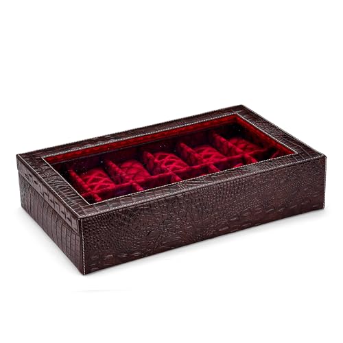 Image of NAAZS Luxury 12 Slot Watch Organizer Box for Men-Leather Storage Case with Transparent Lid & Soft Velvet Lining-Wrist Watch Display Box, Jewelry Holder, Travel Case-Perfect Gift for Collectors