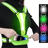 LOYAL SEA LED Reflective Light Up Safety Running Vest for Biking Walking at Night, High Visible Adjustable Running Light for Runners Rechargeable with Pouch, Reflective Running Belt Gear for Women
