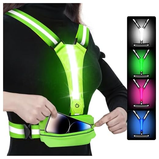 LOYAL SEA LED Reflective Light Up Safety Running Vest for Biking Walking at Night, High Visible Adjustable Running Light for Runners Rechargeable with Pouch, Reflective Running Belt Gear for Women