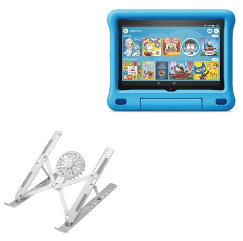 BoxWave Stand and Mount Compatible with Amazon Fire HD 8 Kids Edition (10th Gen 2020) - QuickSwitch Stand with Cooling Fan, Portable, Multi Angle Viewing Ventilator - Metallic Silver