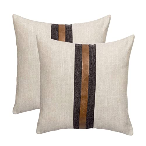 BOYSUM Set of 2 Leather Throw Pillow Covers Outdoor Decor
