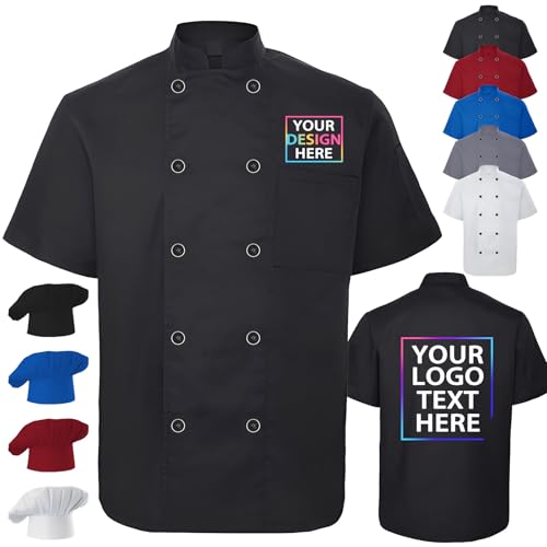 Abrigo de chef personalizado para hombre y mujer, chaqueta de chef con nombre, logotipo, texto, abrigo de chef con bolsillos, camisa de trabajo personalizada para restaurante, Negro, Multiple sizes