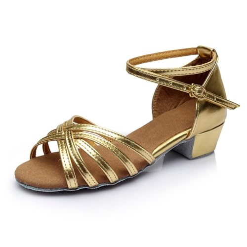 Zapatos de fiesta para mujer con tacones altos, cómodos, sexy, zapatos altos elegantes, estándar, zapatos de baile, salsa, zapatos de noche latinos tango, dorado, 39 EU
