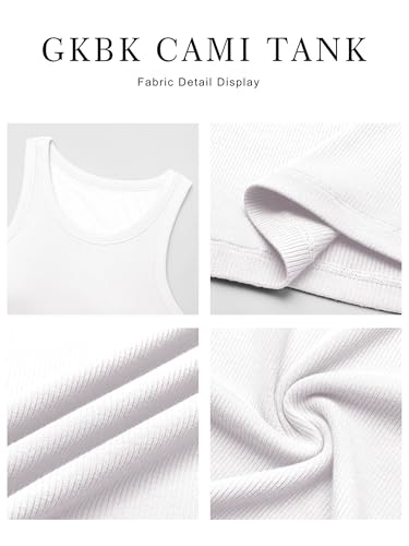 GKBK Tank Top for Women Built in Bra High Neck Ribbed Basics Tops Racerback Fitted Bra Tanks White L