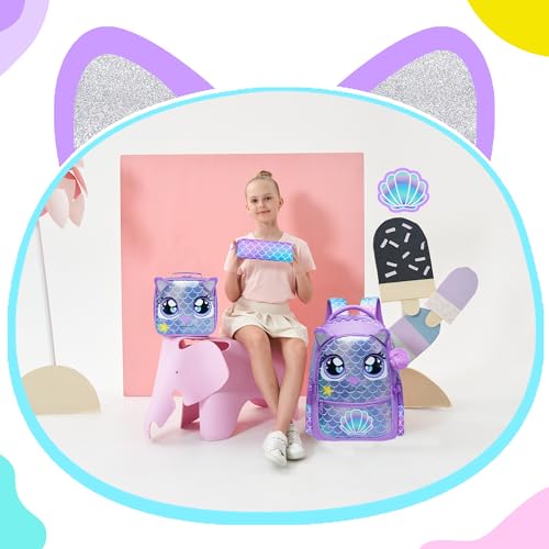 Image of Backpacks for Girls School Bag Cute Girls Backpacks Ages 8-10 with Lunch Box Kids Bookbag Set Travel Backpack for Preschool Kindergarten Elementary Students Backpack to School Supplies