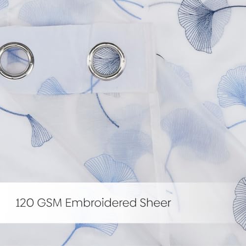 Image of haus & kinder Curtains 7 feet Long | Embroidery Sheer Curtains 7 Feet Long Pack of 1 | Door Curtains 7 feet Light-Filtering & Breathable Sheer Curtains (Ginkgo Grace Blue, 114x213cm)