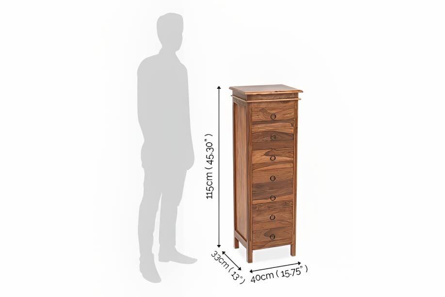 Image of Wooden 7 Drawer Storage Cabinet Wooden Sideboard Storage Cabinet Dresser for Bedroom Living Room Home Sheesham Wood, Walnut Colour