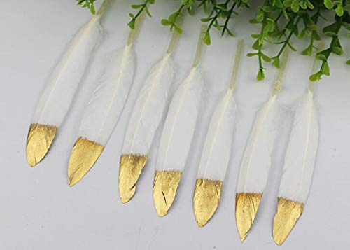 GPP 50 PK Colorful 4-6 inches Goose Feathers, Hgshow for Home Party Decoration DIY Craft,White Feather Gold Dippered