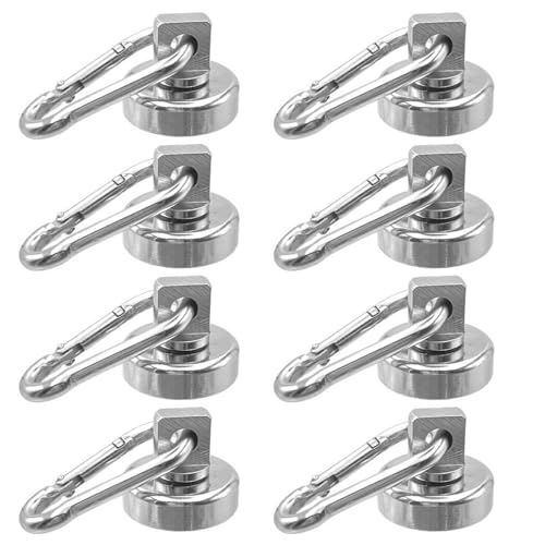 KKLM 超強力 マグネット フック カラビナ フック 4個セット ネオジム磁石で耐荷重42kg 直径25mmの強力吸着力でキッチン・オフィス・浴室・室外まで多用途に使える防錆仕様 簡単取り外し可能な壁掛けフック 業務用 (シルバー(4個セット))