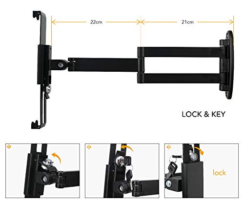 Westruggle Tablet Wall Mount Holder With Fold,Extend Adjustable Arm Swivel &Anti Theft Security Lock &Key, Multi Angle,Bracket For Most 8 To 10.1 Inch,For Ipad Air,10.2 &10.5,Galaxy Tab,& More (Black) #TOP1