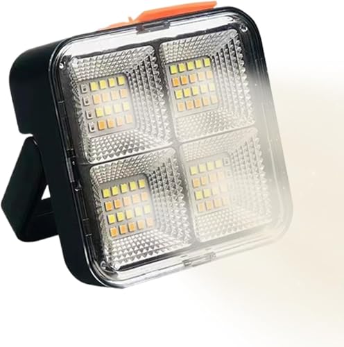 Reflector LED for exteriores, luz recargable for acampar - Luz solar de trabajo for exteriores | Foco de alto brillo, luz de trabajo de bajo consumo for viajes, vida diaria(Black/White)
