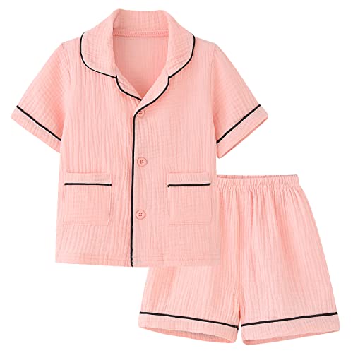 Image of BINIDUCKLING Toddler Pajama Set Short Sleeve Sleepwear Boy Girl Button Down Pjs Cotton Loungewear Nightclothes