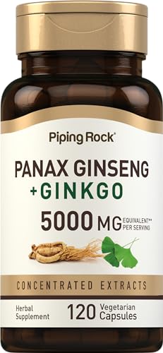 Piping Rock Panax Ginseng & Ginkgo Biloba Supplement | 120 Capsules