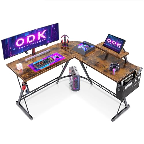 ODK Escritorio Gaming con Soporte para Monitor Escritorio en L Mesa para Computadora Madera Vintage 127x127cm