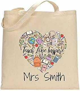 Danni Rose Personalised Teacher Bag with Customisable Name, Teacher Collage Tote Bag,Teacher Gifts, Custom Leaving End of Term Gift, Custom Teacher Tote Bag with Any Name, School Leaving Gift