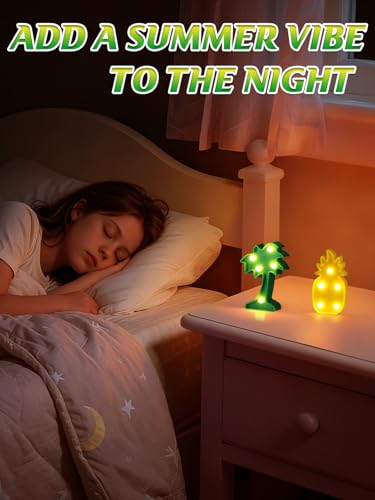 Image of 4Pcs Hawaiian Small LED Lights Signs, Summer Tropical Party Decorations