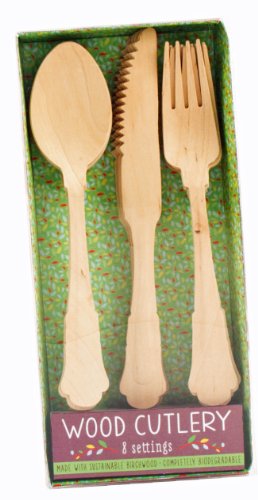 Party Partners Design 24-Piece Disposable Natural Birchwood Cutlery Set