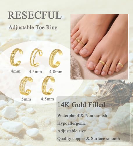 Gold Toe Rings for Women Non Tarnish 14K Gold Filled Waterproof Toe Ring by RESECFUL - Used condition - US$8.51