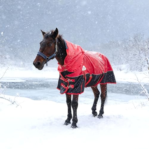 Horse Blankets Winter for Real Horses, 1600D Waterproof Poly Rain Sheets 78 in with Neck Cover Belly Wrap Tail Wrap Turnout Blanket, Stuff Care Medium Large Weight Heavy Outdoor Clothes Red Black - Thumbnail 7