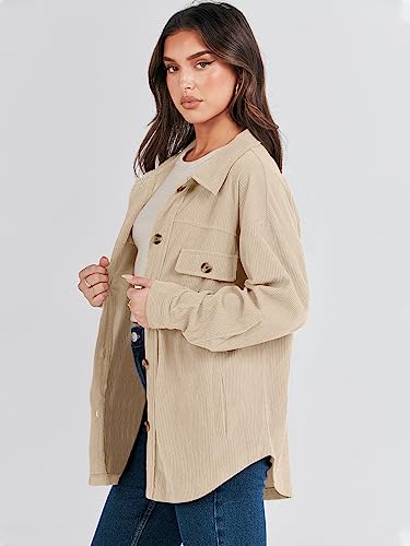 ANRABESS Womens Corduroy Shacket Button Down Shirts Oversized Long Sleeve Casual Cardigan Jacket 2025 Fall Fashion Clothes4