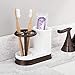 mDesign Decorative Bathroom Dental Storage Organizer Holder Stand for Electric Spin Toothbrush/Toothpaste - Compact Design for Countertop and Vanity, Holds 4 Standard Brushes - White/Bronze