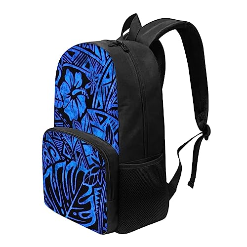 AmzPrint Polynesian Hibiscus Print Backpack Hawaiian Tropical Floral Bookbags For Teenage Girls Blue Elementary School Bags3