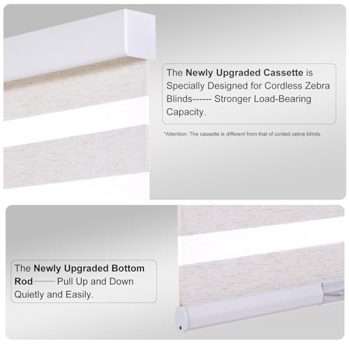 Image of Persilux Cordless Zebra Blinds for Indoor Windows, Light Filtering Sheer Shades, Upgraded Cassette, Dual Layers Light Control for Day and Night for Office, Easy to Install (32 inch Wx72 H, Linen Cream)